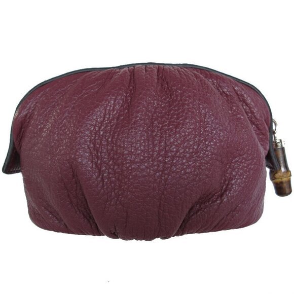 Auth GUCCI Bamboo Pouch dark purple leather - Picture 1 of 16